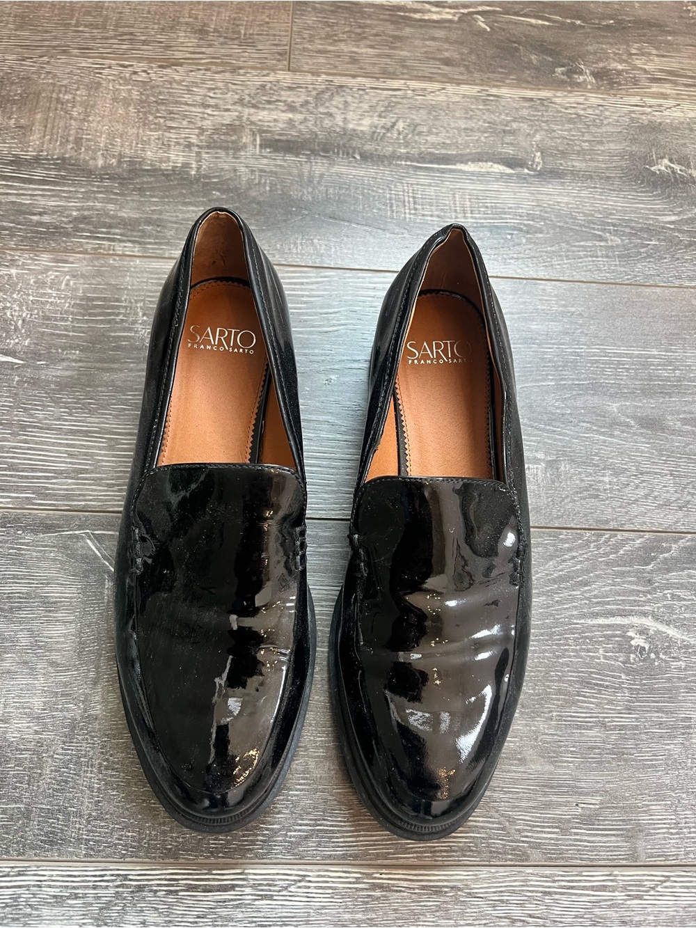 Franco Sarto Women's Black Patent Leather Slip-On Loafers
